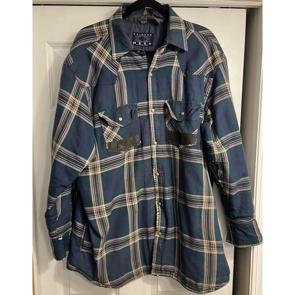 Vtg Trucker Jacket Painted Mesa Western Snap Shirt Plaid Distressed Destroy 2XLT - Picture 10 of 14